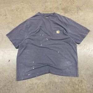 Carhartt Faded Blue Long Sleeve T-Shirt Y2K Workwear Loose Fit XL Men's